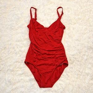 Jantzen Classics Red Ruched Front One Piece Swimsuit